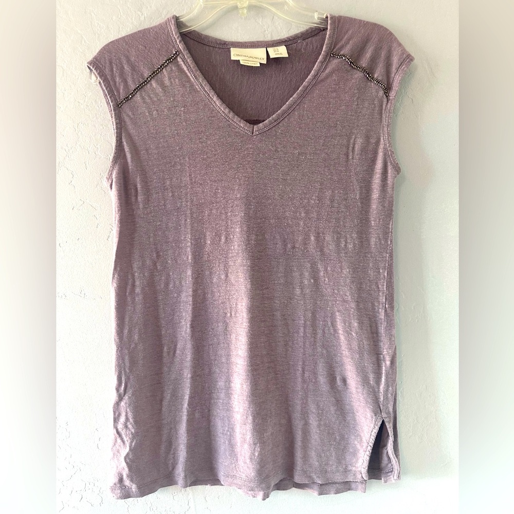 Cynthia Rowley 100% Linen Beaded Shirt Short Sleeve Size Medium